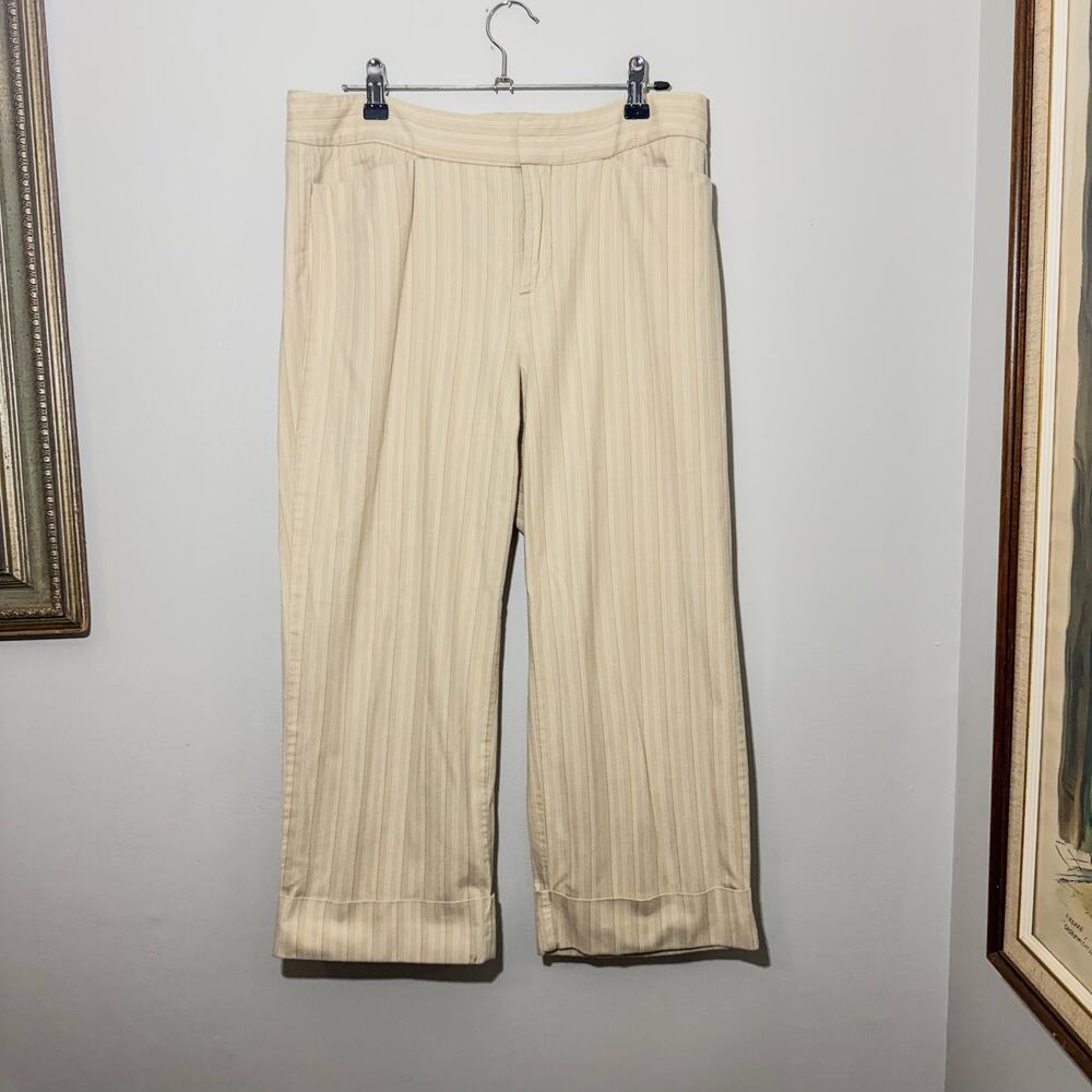 Dockers Collection Tan Beige Pinstripe Wide Leg Cropped Trousers Size 8